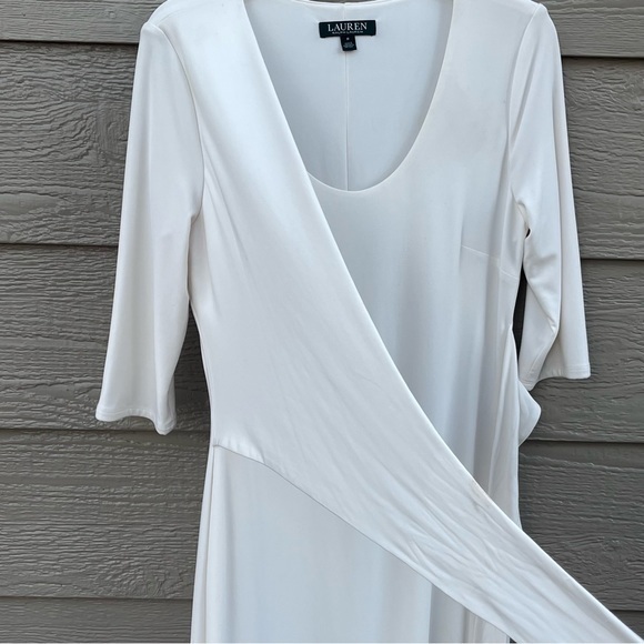 Lauren Ralph Tie Front Stretch Jersey Long Wrap Formal Dress Cream Scoop Small - Picture 5 of 8